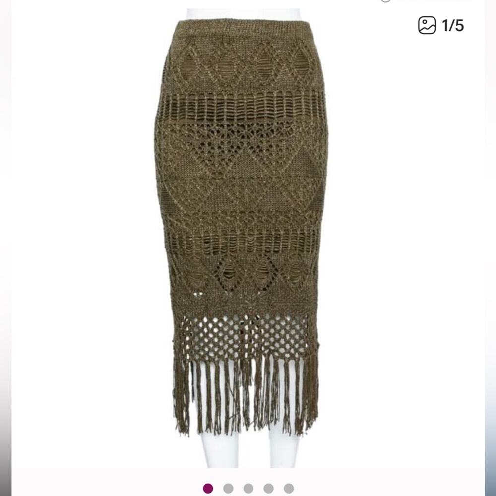 EUC Ralph Lauren midi hemp hand knit fringe crochet skirt S